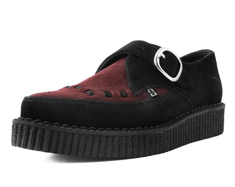 A9592 Black & Burgundy Suede Pointed Buckle Creeper