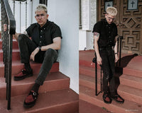 A9592 Black & Burgundy Suede Pointed Buckle Creeper