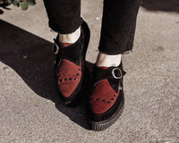 A9592 Black & Burgundy Suede Pointed Buckle Creeper