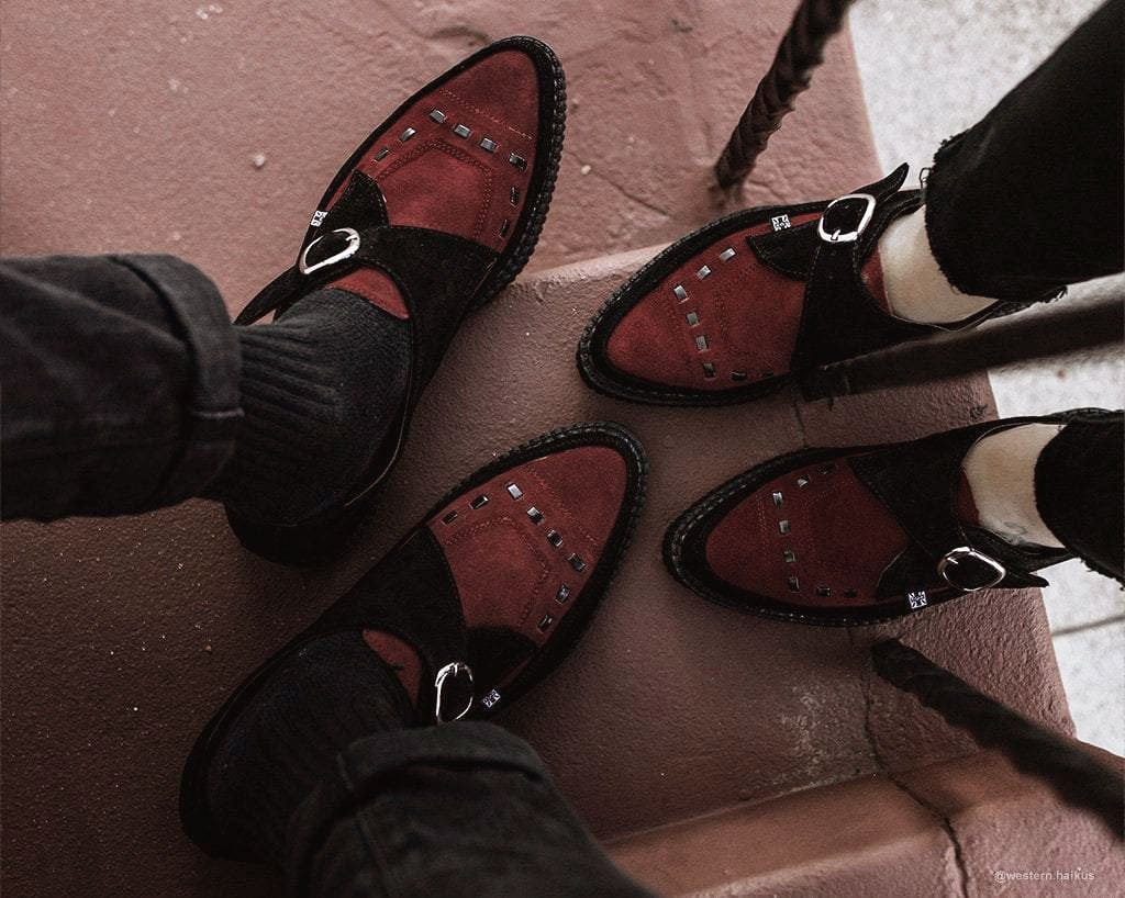 Black & Burgundy Suede Pointed Buckle Creeper - T.U.K.A9592-03