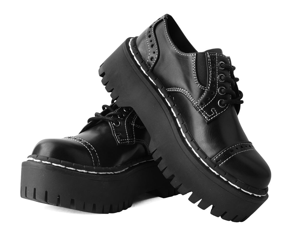 Black Burnished Contrast Stitch Double Decker Brogue - T.U.K.A3030L-05