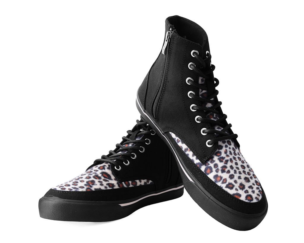 A3095 Black Canvas & Leopard 8-Eye Sneaker Boot