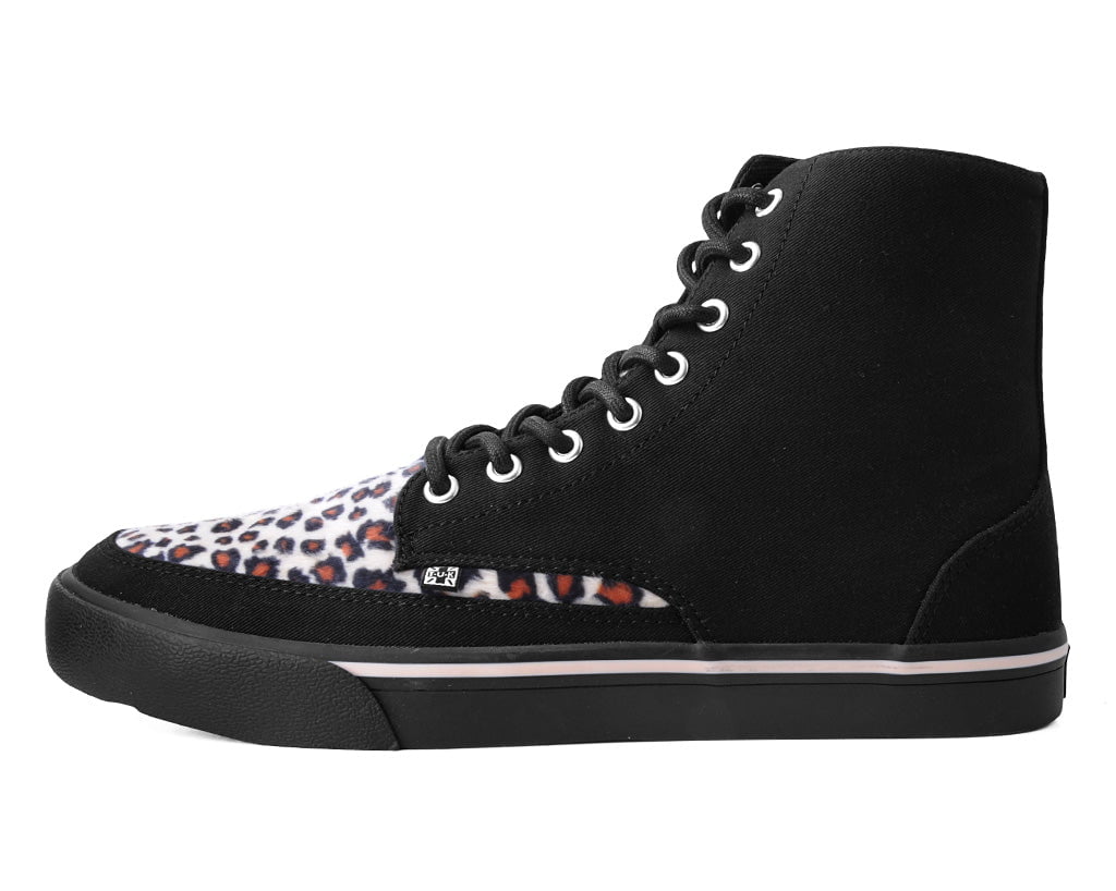 A3095 Black Canvas & Leopard 8-Eye Sneaker Boot