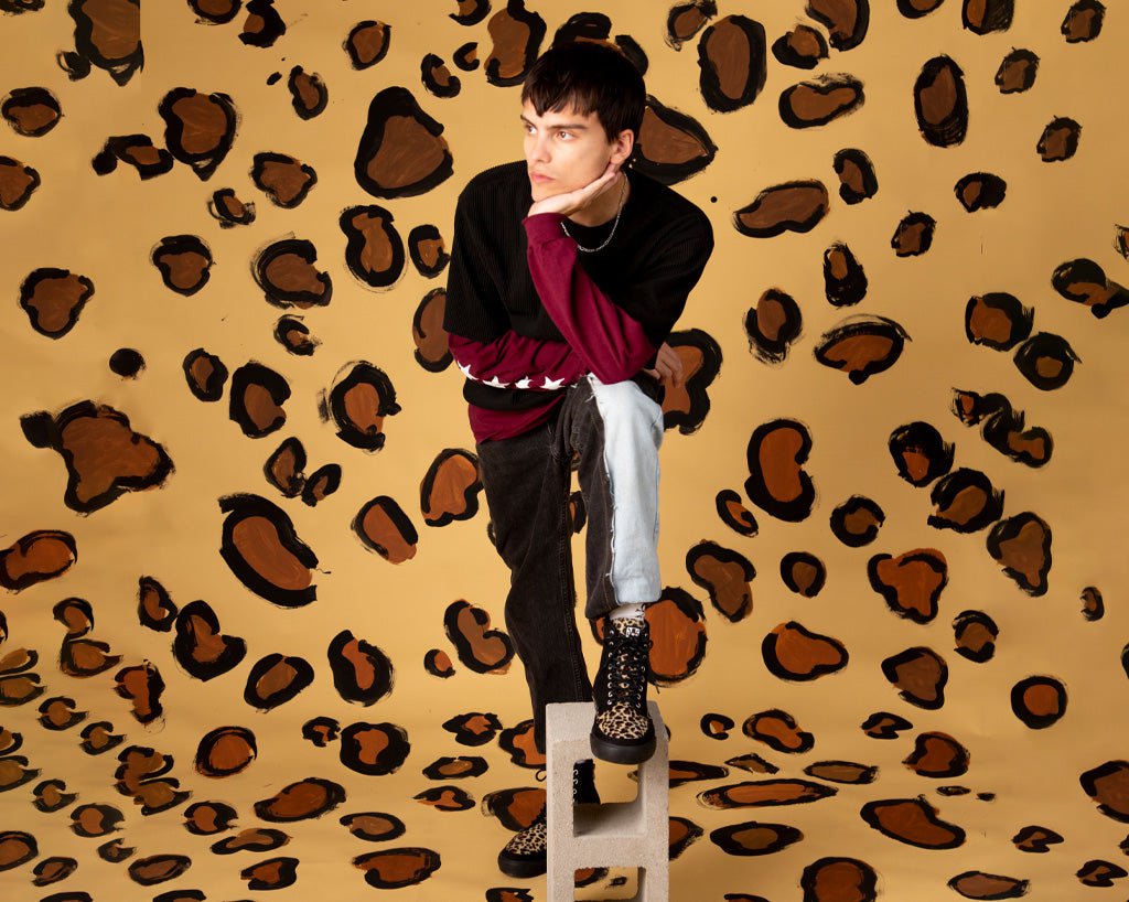 A3095 Black Canvas & Leopard 8-Eye Sneaker Boot