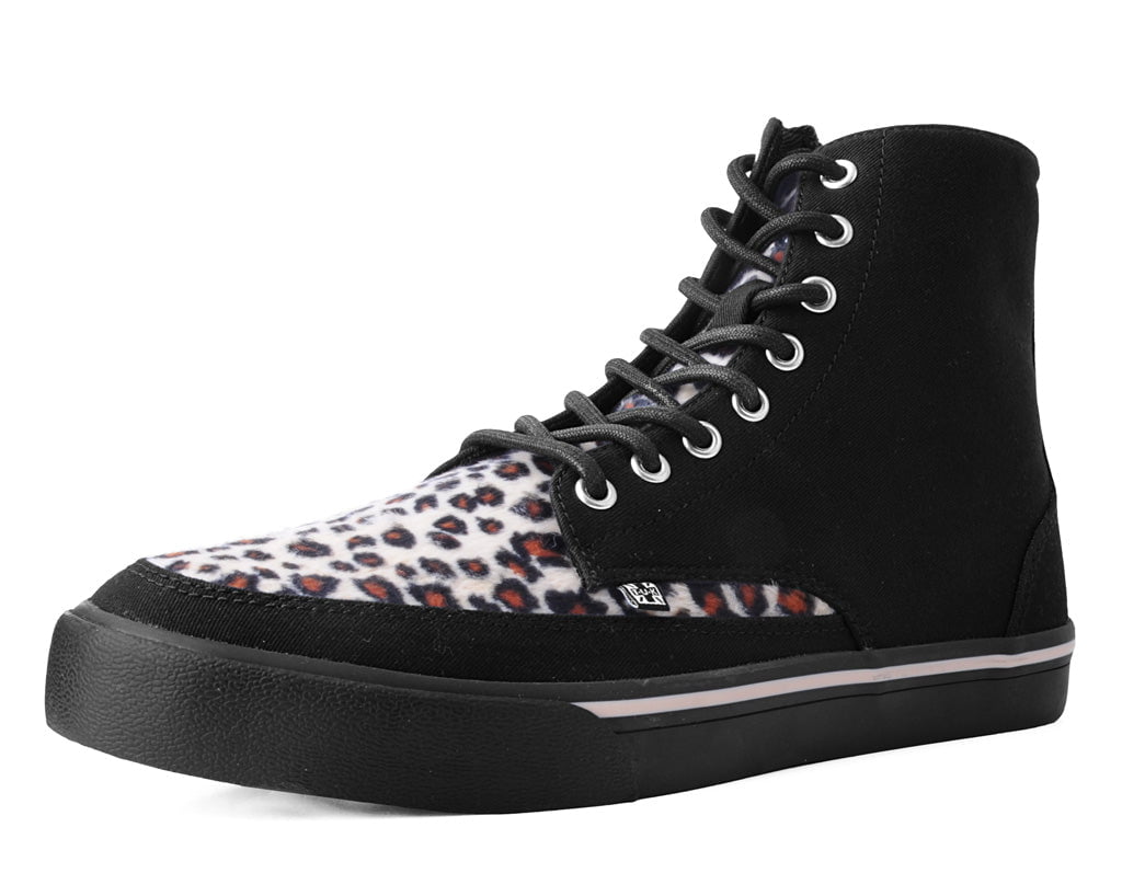 A3095 Black Canvas & Leopard 8-Eye Sneaker Boot