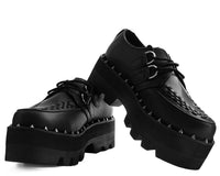 A9469 Black Faux Leather Dino Lug Sole Creeper