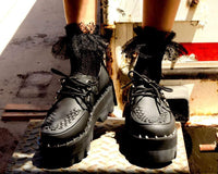 A9469 Black Faux Leather Dino Lug Sole Creeper