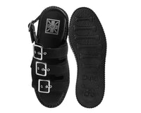 V3141L Black Faux Suede 3-Buckle Mondo Sandal