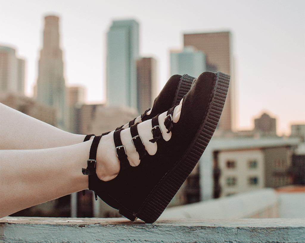 Black Faux Suede Multi - Strap Pointed Mary Jane Creeper - T.U.K.A9674L-05