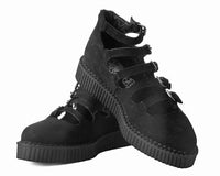 A9674L Black Faux Suede Multi-Strap Pointed Mary Jane Creeper