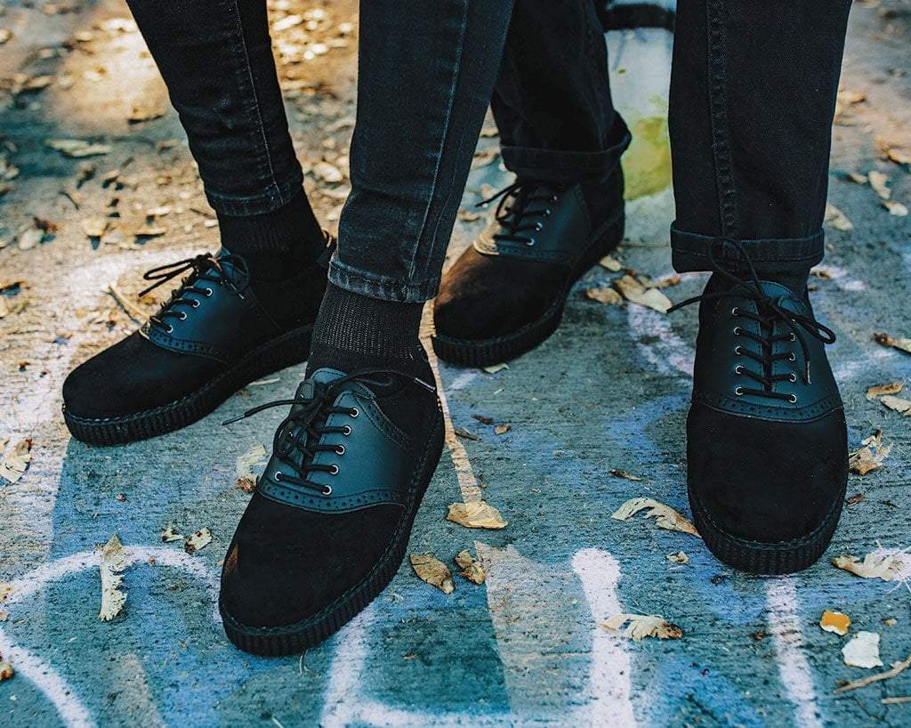 F9837 Black Faux Suede & TUKskin™ Saddle Oxford