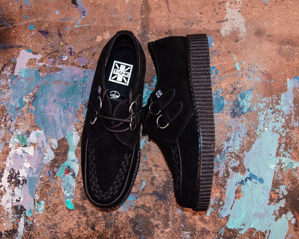 F9779 Black Faux Suede Viva Low Creeper