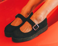 F9829L Black Faux Suede Viva Low Mary Jane