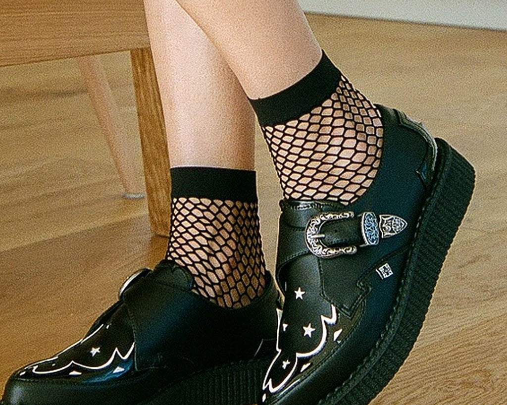 TSK1039 Black Fishnet Footie Crew Sock TSK1039-OS