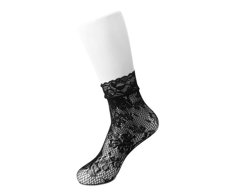 TSK1076 Black Floral Lace Crew Sock TSK1076-OS