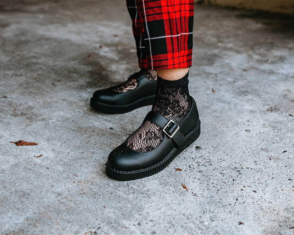 TSK1076 Black Floral Lace Crew Sock TSK1076-OS