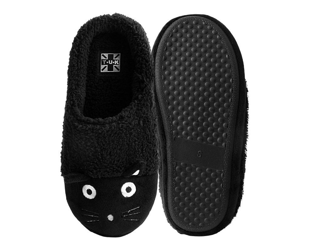 SL03 Black Fuzzy Kitty Slipper