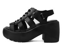 A9962L Black Lace Up Bubble Heel