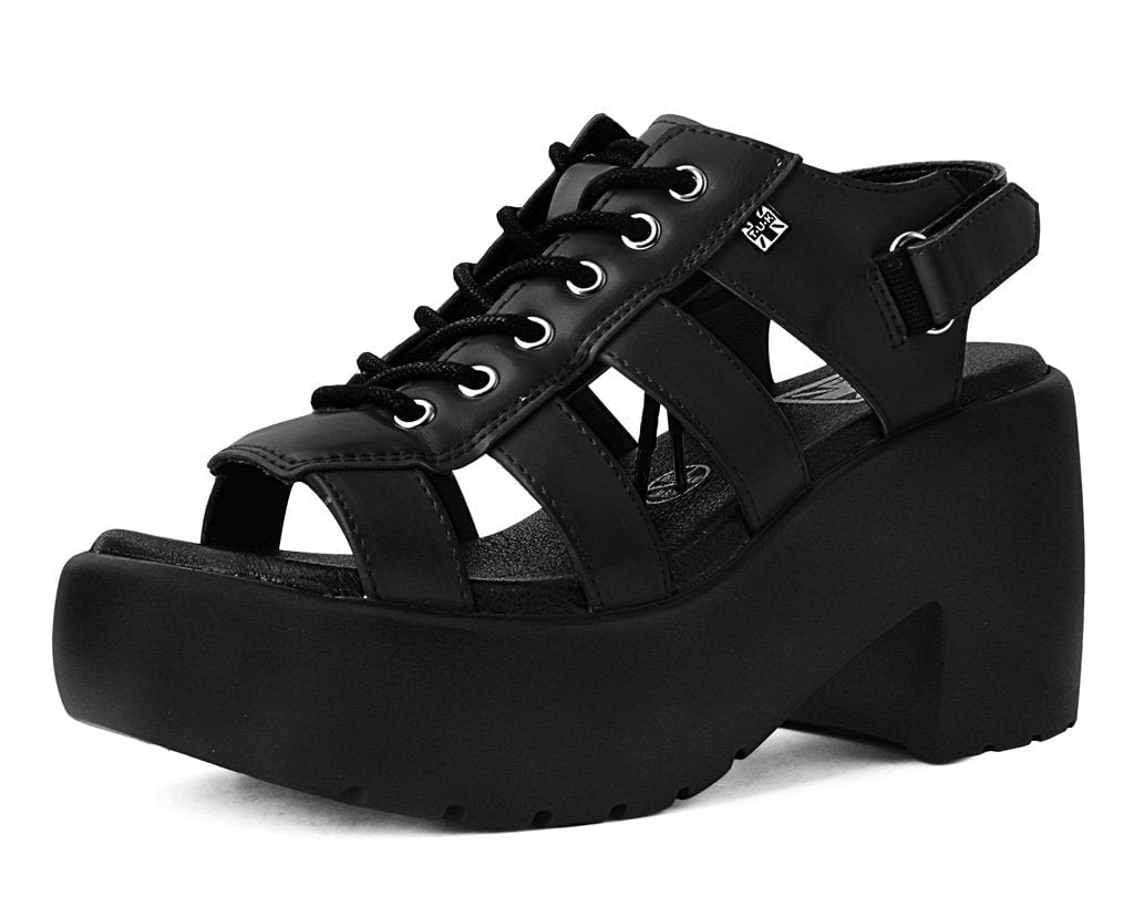 A9962L Black Lace Up Bubble Heel