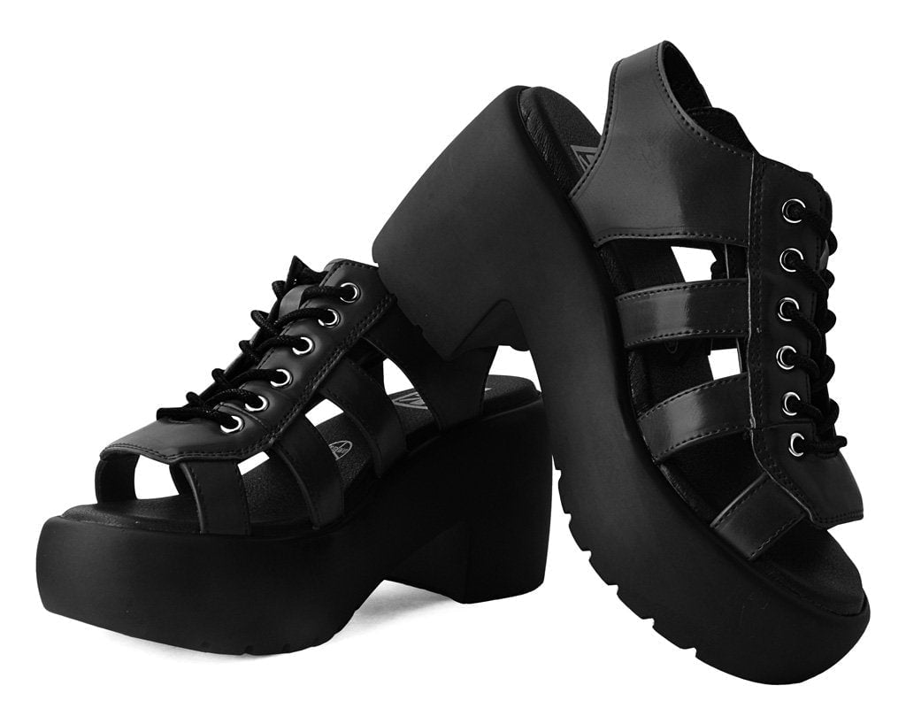 A9962L Black Lace Up Bubble Heel