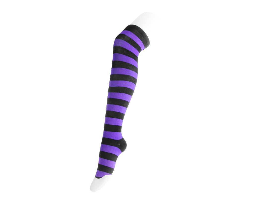 TSK1144 Black & Lavender Striped Thigh High Sock TSK1144-OS