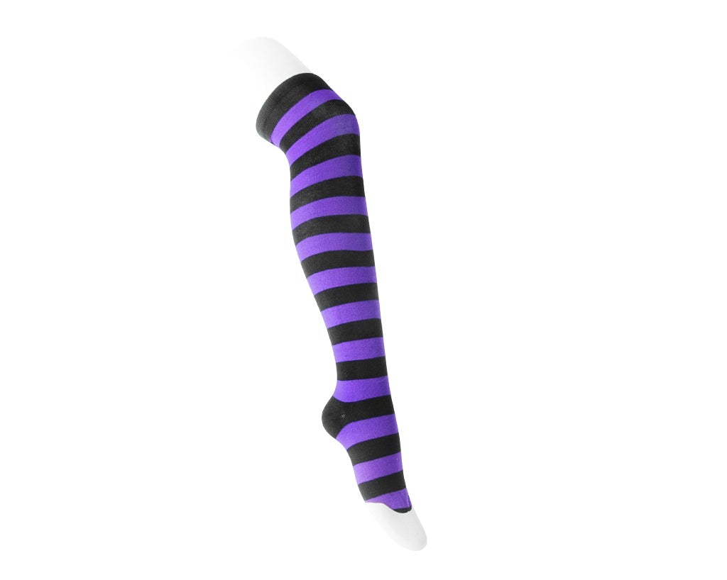 TSK1144 Black & Lavender Striped Thigh High Sock TSK1144-OS