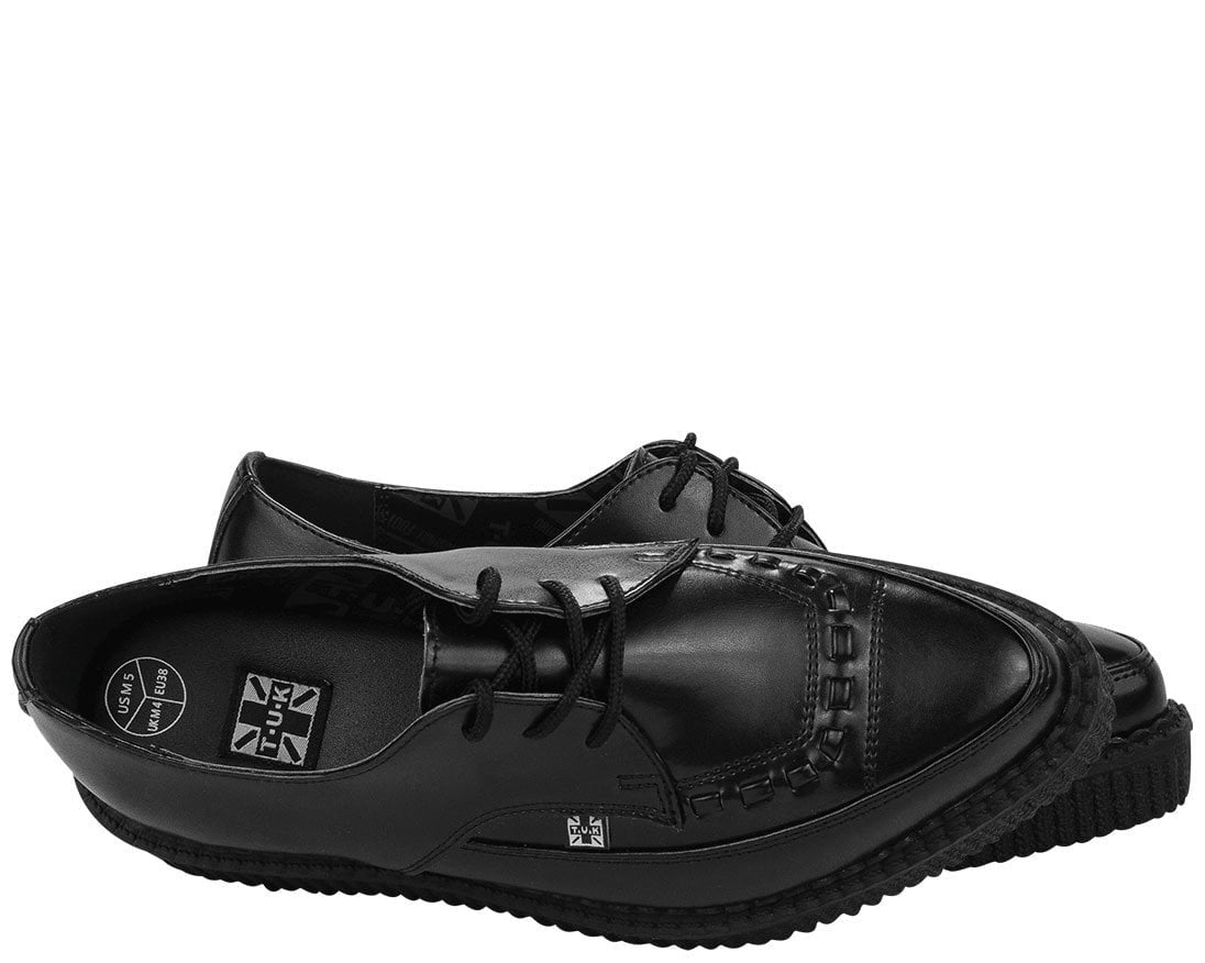 Black Leather Lace Up Pointed Creeper - T.U.K.A8533-03