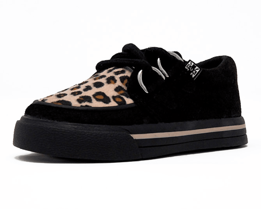 A9724B Black & Leopard 2-Ring Creeper Toddler Sneaker