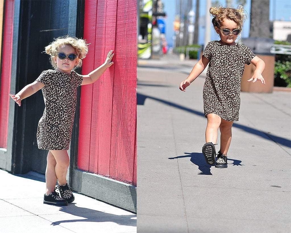A9724B Black & Leopard 2-Ring Creeper Toddler Sneaker