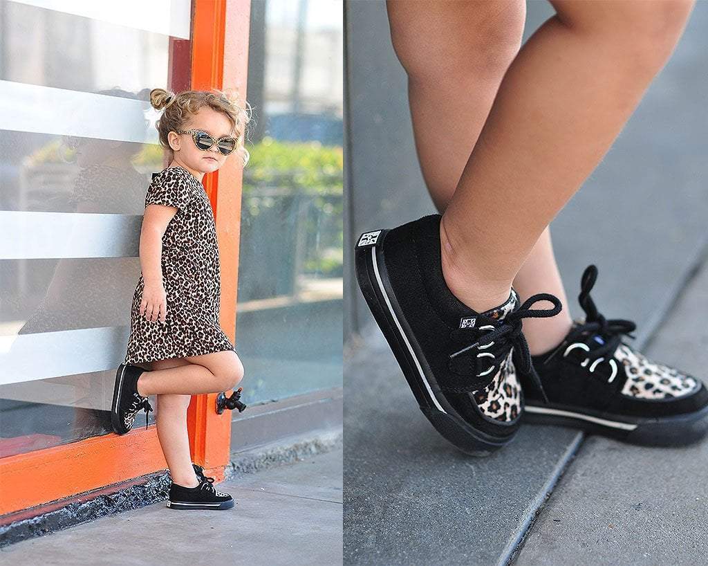 A9724B Black & Leopard 2-Ring Creeper Toddler Sneaker