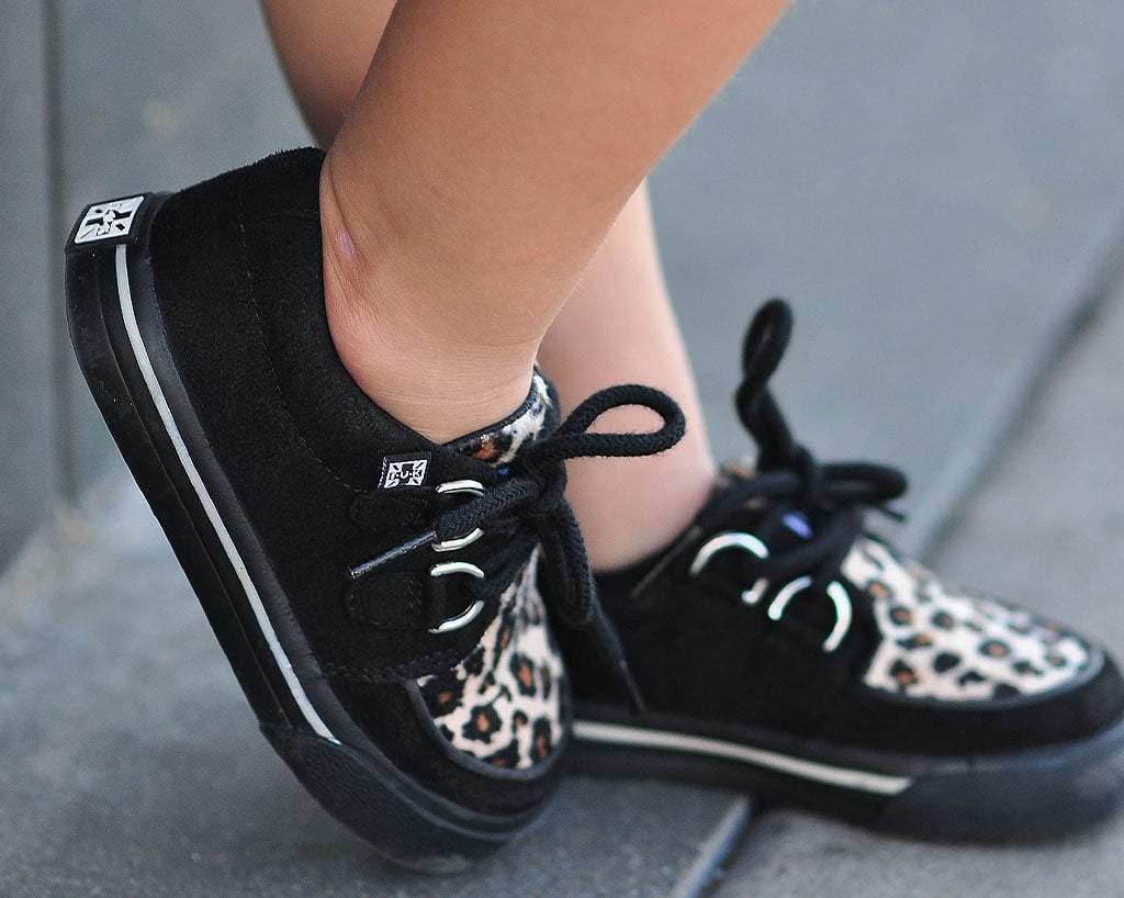 A9724B Black & Leopard 2-Ring Creeper Toddler Sneaker