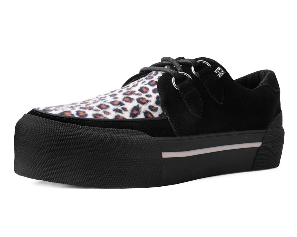 A3137 Black & Leopard Suede Platform Creeper Sneaker