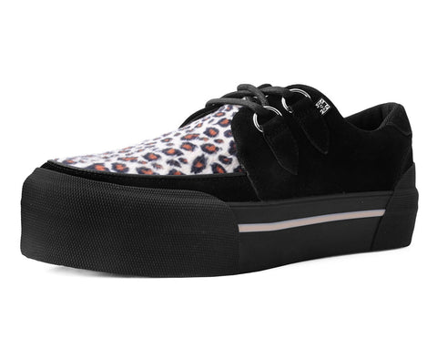 A3137 Black & Leopard Suede Platform Creeper Sneaker