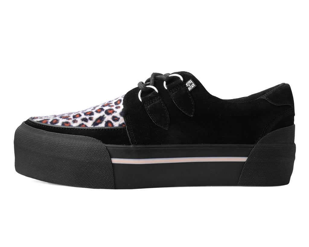 A3137 Black & Leopard Suede Platform Creeper Sneaker