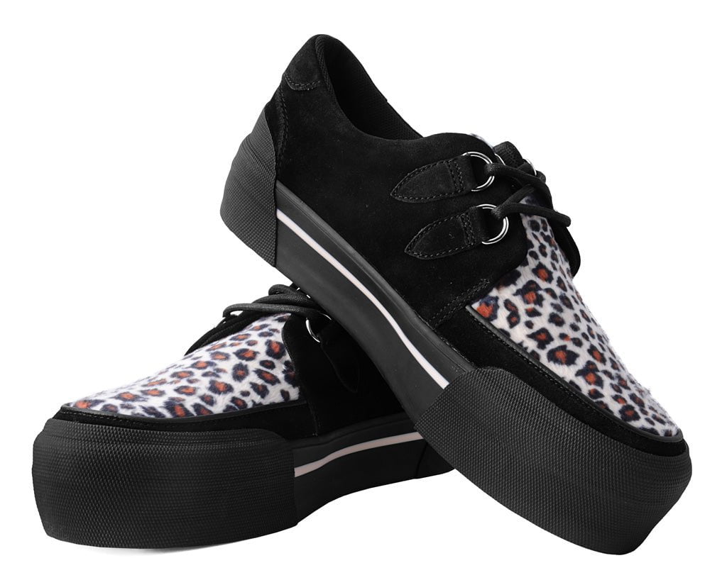 A3137 Black & Leopard Suede Platform Creeper Sneaker