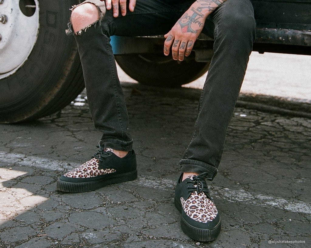 A9418 Black & Leopard Tie Pointed Lace Up EZC