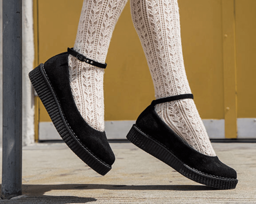 A9416L Black Pointed Ballet Ankle Strap Creeper
