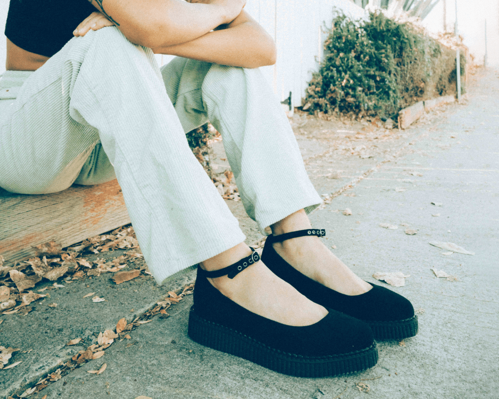 A9416L Black Pointed Ballet Ankle Strap Creeper
