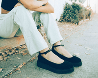 A9416L Black Pointed Ballet Ankle Strap Creeper