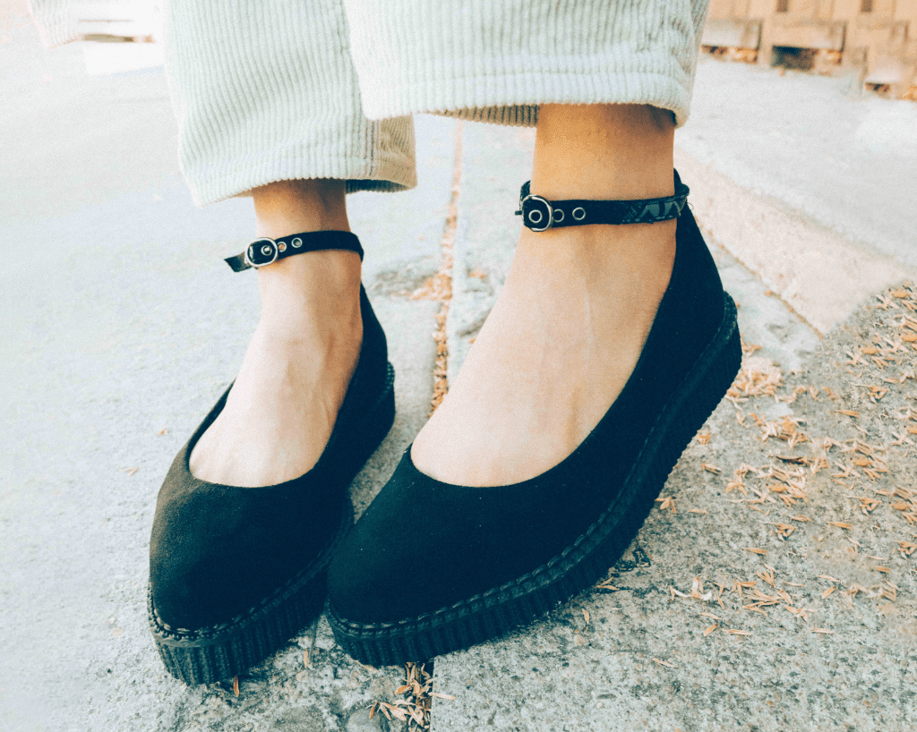 A9416L Black Pointed Ballet Ankle Strap Creeper