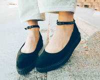 A9416L Black Pointed Ballet Ankle Strap Creeper