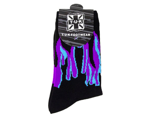TSK1063 Black Purple & Grey Flame Socks TSK1063-OS