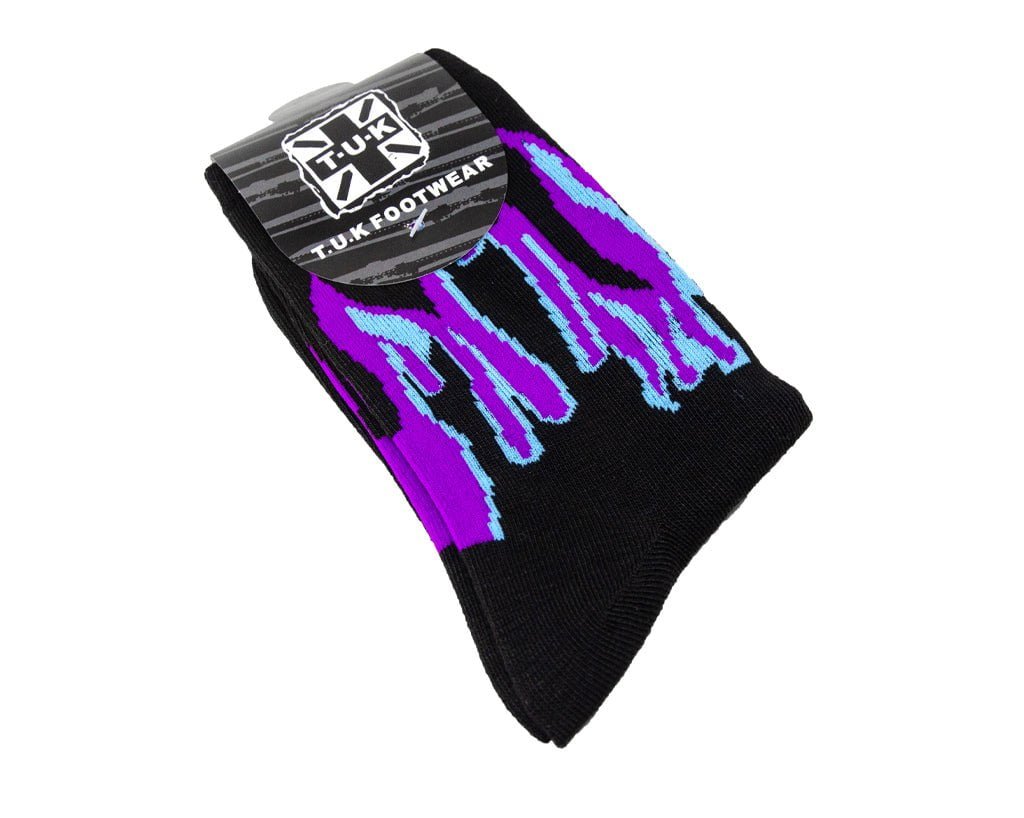 TSK1063 Black Purple & Grey Flame Socks TSK1063-OS