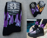 TSK1063 Black Purple & Grey Flame Socks TSK1063-OS