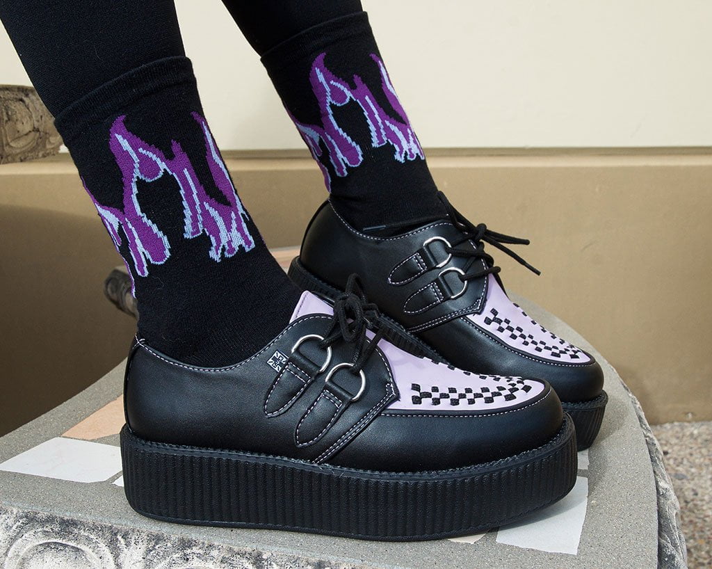 TSK1063 Black Purple & Grey Flame Socks TSK1063-OS
