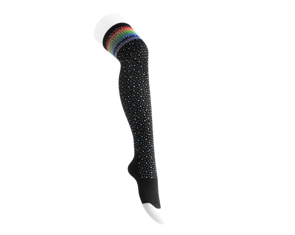 TSK1126 Black Rainbow Varsity Rhinestone Over-The-Knee Sock TSK1126-OS