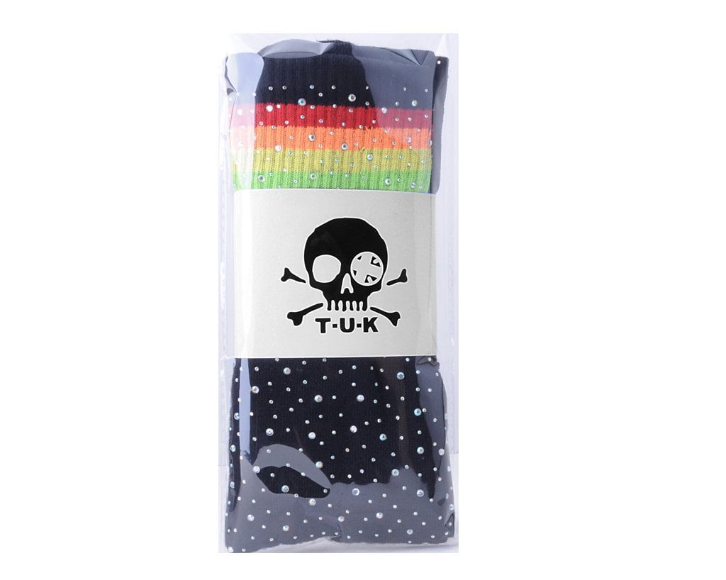 TSK1126 Black Rainbow Varsity Rhinestone Over-The-Knee Sock TSK1126-OS