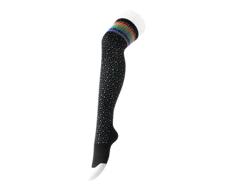 TSK1126 Black Rainbow Varsity Rhinestone Over-The-Knee Sock TSK1126-OS