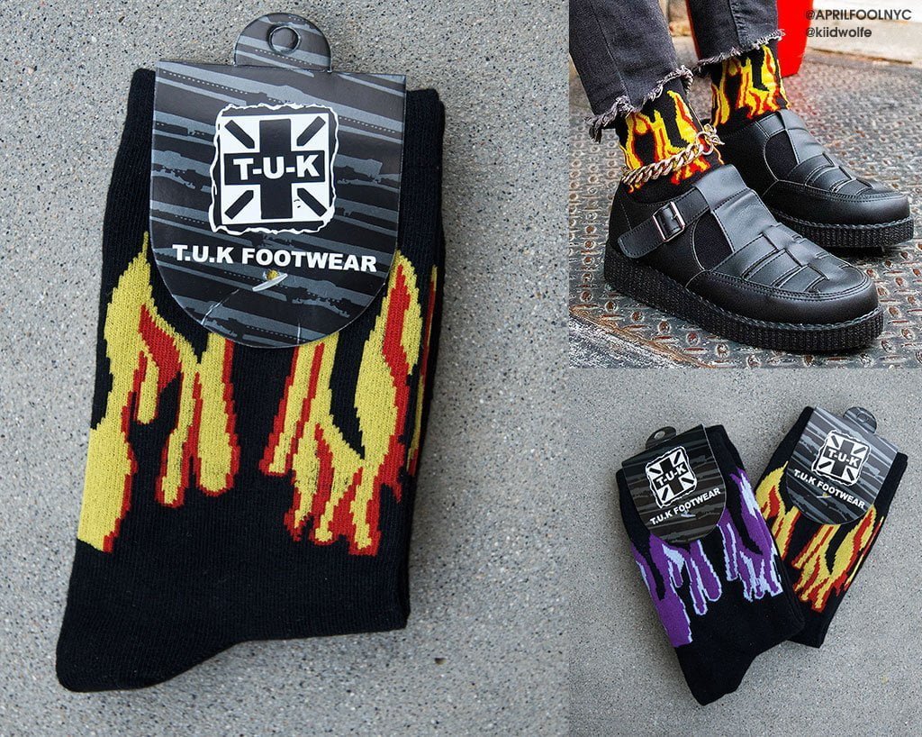 TSK1062 Black Red & Yellow Flame Socks TSK1062-OS