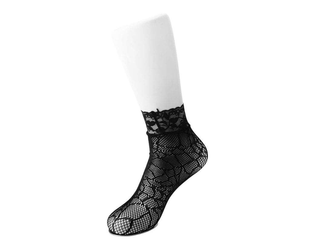 TSK1077 Black Spiderweb Lace Crew Sock TSK1077-OS